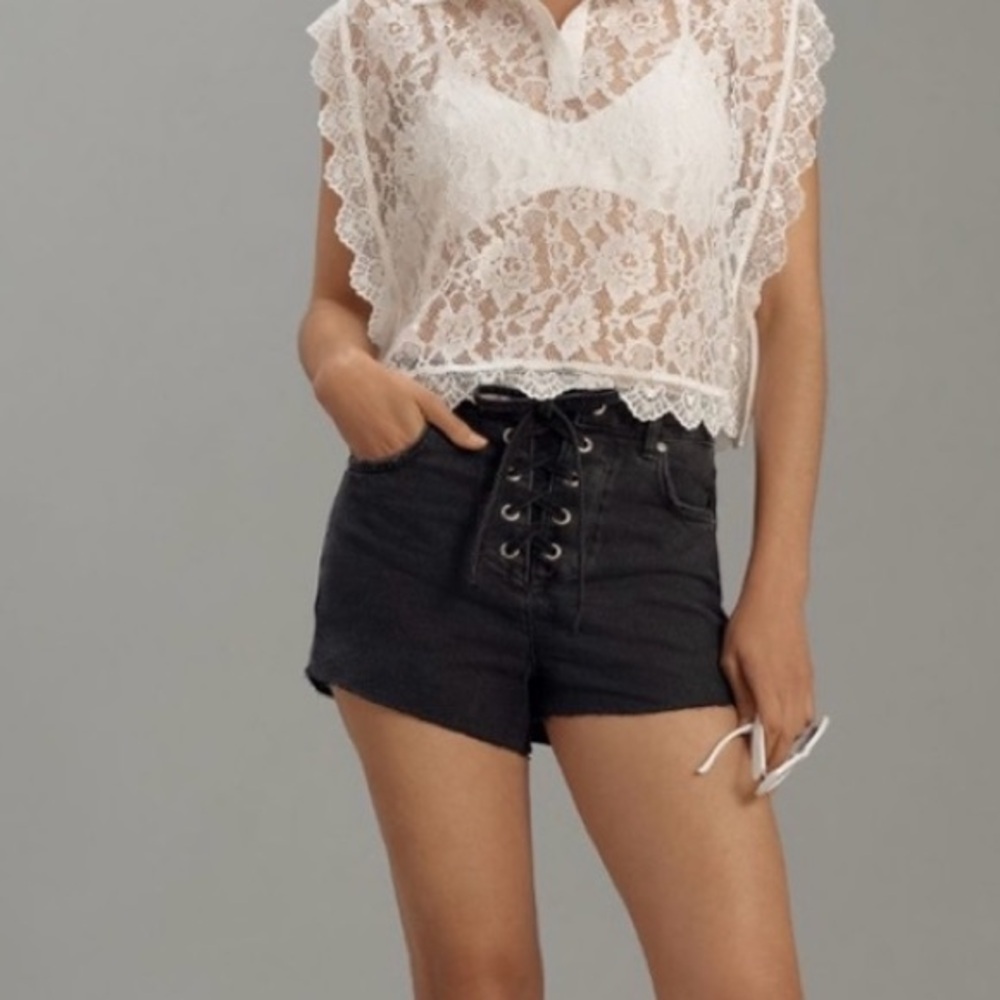 🟠NWT PILCRO Lace-Up Denim Shorts in Black